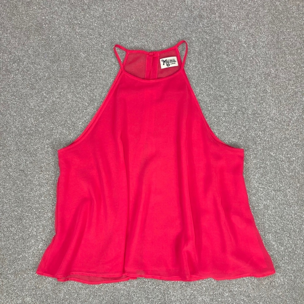 Show Me Your Mumu Sheer Halter Tank Top Women L Red Split Back Flowy Summer Chic